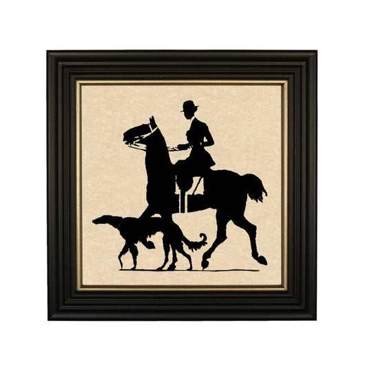 8" x 8" Woman Rider w/ Dog Framed Paper Cut Silhouette