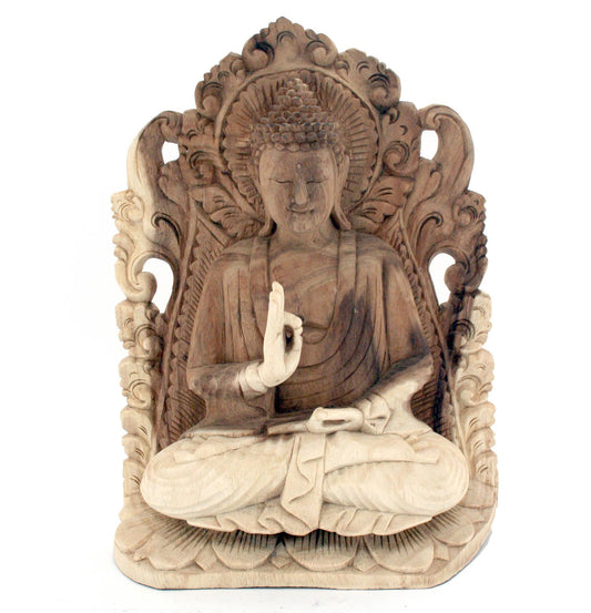 Peaceful, Protection - Hand Carved - Wood Wall Buddha