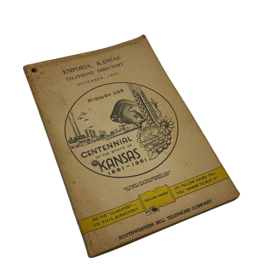 Vintage Emporia, Kansas telephone directory from November 1960 on a white background
