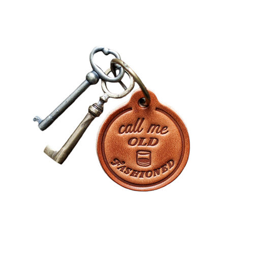 Call Me Old Fashioned Leather Keychain Circle