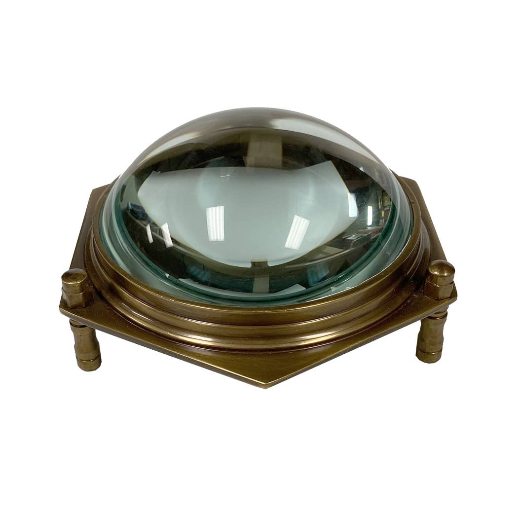 4" Antiqued Brass Hexagonal Dome Desk Magnifier