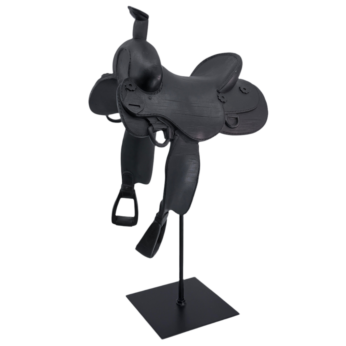 Black Metal and Resin Western Horse Saddle Sculpture